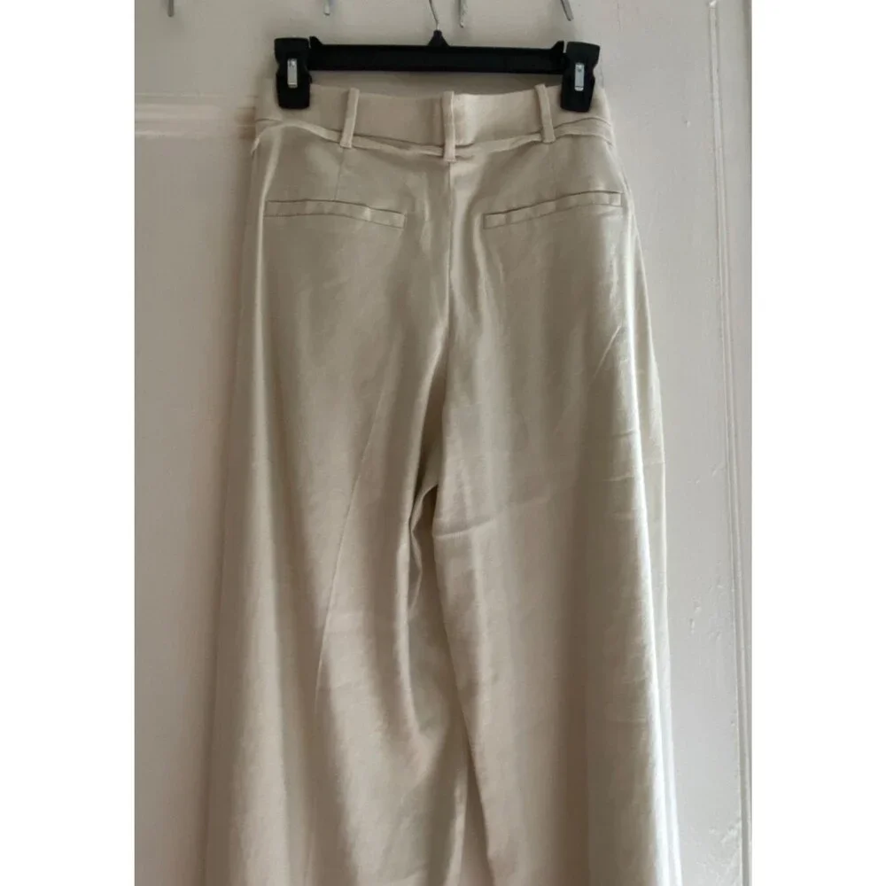 EVERLANE Wide-Leg Belted Pant Stretch Linen Birch 4 LONG Heavyweight NEW CHIC